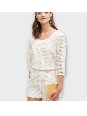 Anthropologie Lilka Cream Eyelet Romper